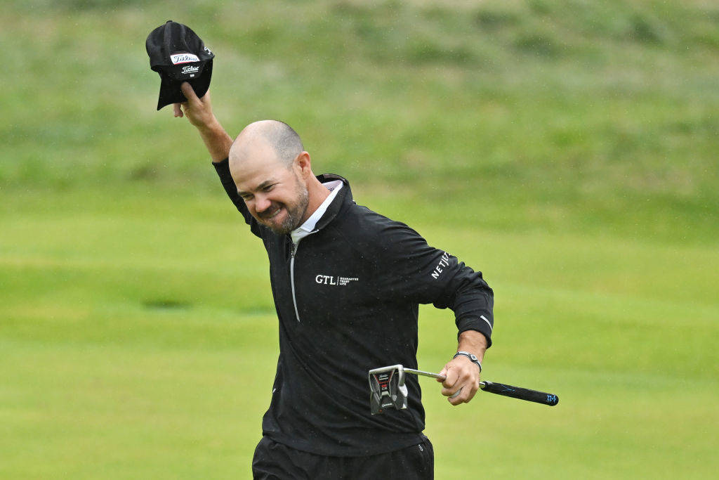 Brian Harman celebrates winning The Open